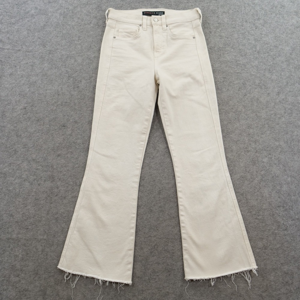 Veronica Beard Jeans Womens 25 Beige Flare Raw Hem Cream High Rise Denim